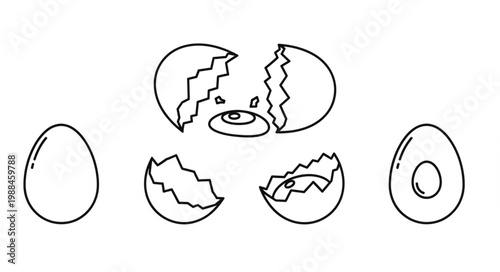 Broken Egg and Whole Eggs Illustration.