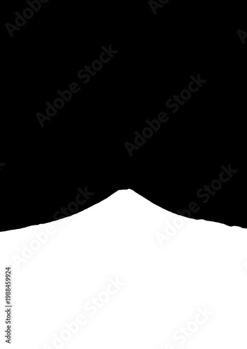 Fuji White mountain profile on black background, minimalist A4 vertical layout, inverted skyline silhouette