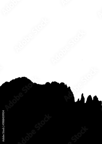 Rosengarten Mountain silhouette A4 vertical with copy space, solid black profile on white background, poster and cover layout