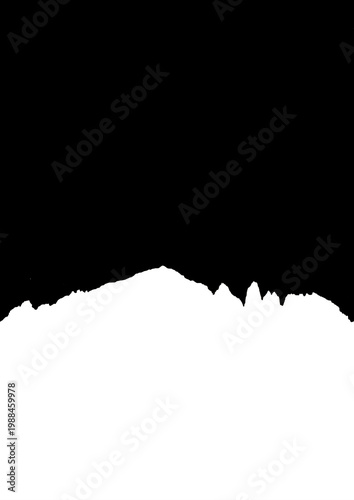 Torres del Paine White mountain profile on black background, minimalist A4 vertical layout, inverted skyline silhouette