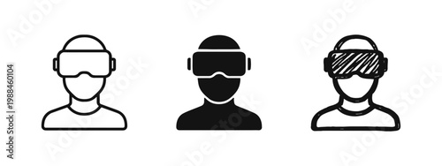 Virtual Reality VR Headset Icon Set - Outline, Solid, and Doodle Styles