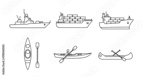 Collection of hand drawn watercraft and boats vector illustration.