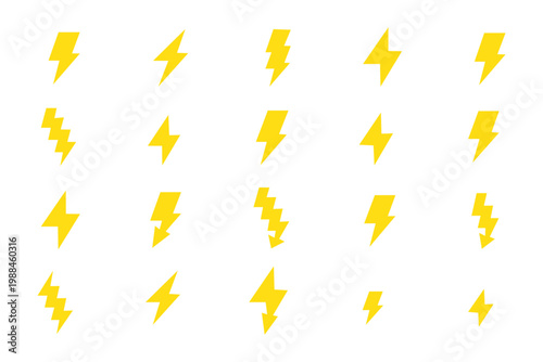 Lightning bolt emblem in circle. Energy symbol, power icon, electricity sign. Electric charge pictogram, thunder warning design. Thunderbolt simple logo, light flash, fast battery charger vector set.