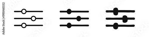 Settings Equalizer Sliders Icon Set - Outline, Solid, and Doodle Styles