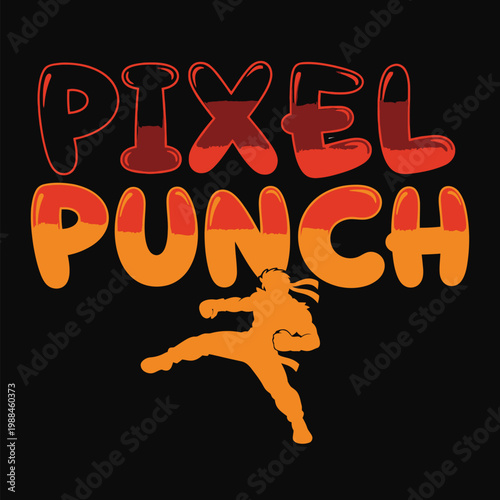 Pixel Punch logo with a cartoon character kicking in a dynamic pose design