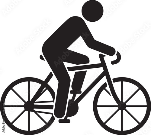 Black silhouette of a person riding a bicycle, simple iconographic style also transparent background