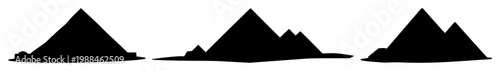 Pyramids set with solid black icon on white background featuring Egyptian, historic, monumental with ancient and architecture