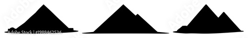 Pyramids set with solid black icon on white background featuring Egyptian, historic, monumental with ancient and architecture