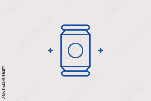 Beverage tin can line icon for soda drinks and party refreshment packaging. Commercial Vector Illustration for drink vending machine interfaces and catering service menus.