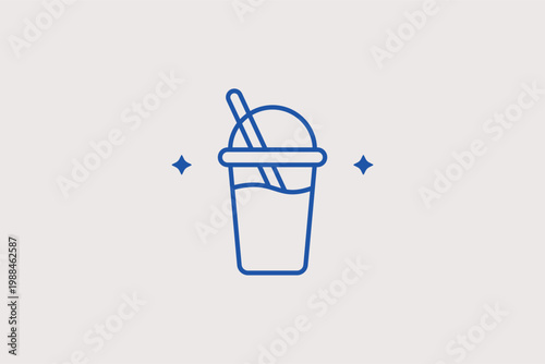 Frozen milkshake cup line icon for sweet dairy drinks and cafe dessert options. Creamy Vector Illustration for fast food menu designs and summer snack shop branding.