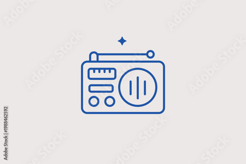 Retro radio receiver line icon for vintage music broadcasts and old-school entertainment. Nostalgic Vector Illustration for audio history blogs and classic interior design.