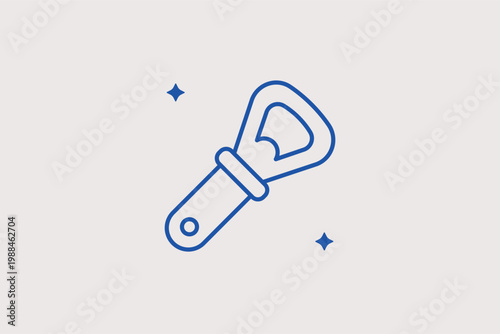 Metal bottle opener line icon for bar services and beverage catering tools. Handy Vector Illustration for kitchen accessory catalogues and brewery brand identity.
