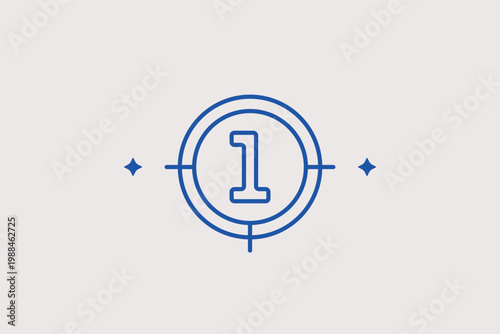 Number one medal line icon for first place achievements and competition winners. Successful Vector Illustration for sports awards and academic excellence certificates.