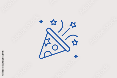 Exploding party popper line icon for joyful surprises and victory announcements. Jubilant Vector Illustration for graduation cards and social media milestone posts.