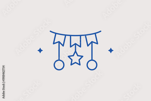 Hanging star bunting line icon for room decorations and celebratory event spaces. Festive Vector Illustration for birthday party planning and nursery decor blogs.