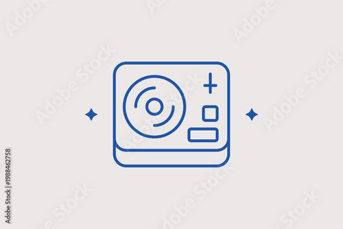 DJ turntable mixer line icon for music production and nightclub entertainment. Professional Vector Illustration for disco event posters and electronic music blogs.
