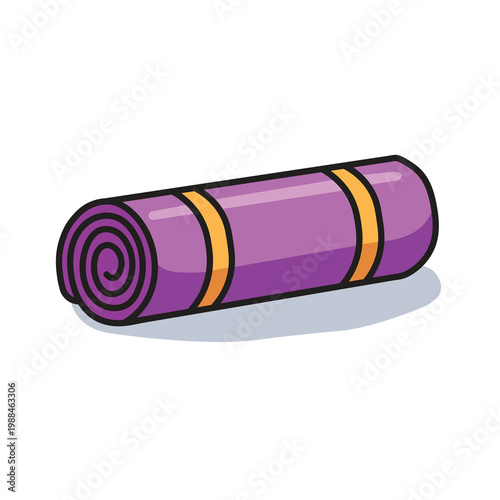 Rolled Purple Yoga Mat Flat Illustration for Fitness and Wellness Concept