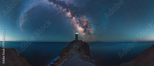 The lighthouse on the cliff beneath the Milky Way exudes grandeur and serves as the perfect backdrop for nature or the cosmos.