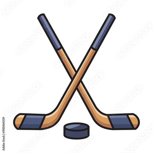 Ice Hockey Sticks with Puck Flat Illustration for Sports Game Concept