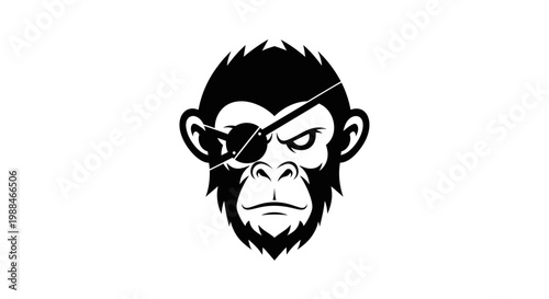 Black and white pirate monkey head mascot logo