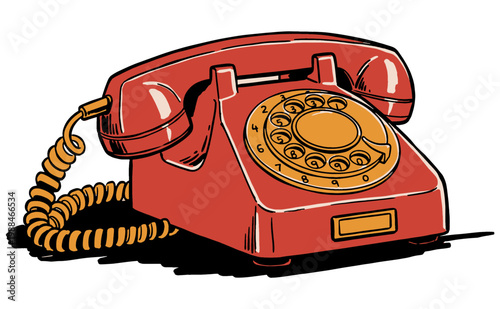 Vintage red rotary telephone illustration. Classic retro landline phone vector artwork for t-shirt print, poster, sticker, and apparel design.