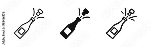 Champagne Bottle Popping Icon Set - Sparkling Wine Celebration in Three Graphic Styles
