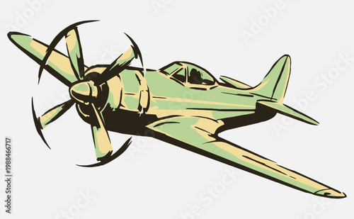  plane illustration. Retro aviation graphic for t-shirt print, poster, and stickers. Military aircraft art.