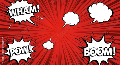 Dynamic Comic Book Background with Speech Bubbles and Action Words.