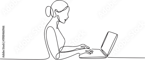 women with laptop continuous one line drawing. one line Icon drawing