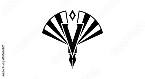 Black art deco letter V logo with pen nib