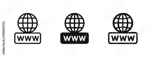 World Wide Web Globe Icon Set with WWW Label in Outline, Solid, and Hand-Drawn Styles for Internet Domain