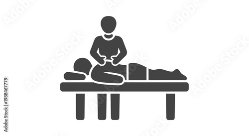 Massage therapy icon illustrating a person receiving a back massage on a table.