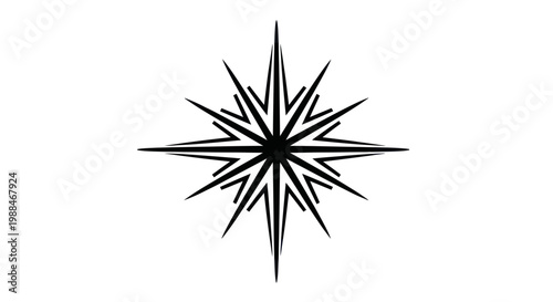 Minimalist black geometric starburst icon and compass rose symbol isolated on white