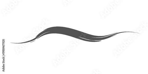 A minimalist black ink brush stroke sweeping in a smooth arc, with textured edges and fading bristle marks on a clean white texture background vector.	
