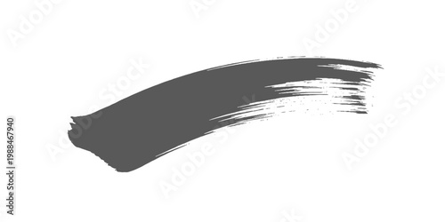 A minimalist black ink brush stroke sweeping in a smooth arc, with textured edges and fading bristle marks on a clean white texture background vector.	
