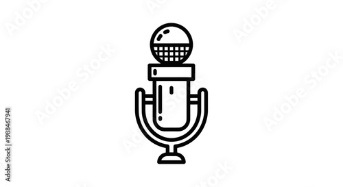 Minimalist studio microphone icon line art on white background