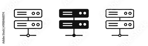 Data Server Network Icon Set in Outline, Solid, and Hand-Drawn Styles for Hosting and Cloud Storage