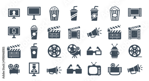 Collection of cinema and movie icons.