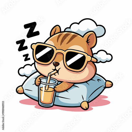 Cartoon hamster wearing sunglasses sleeping.