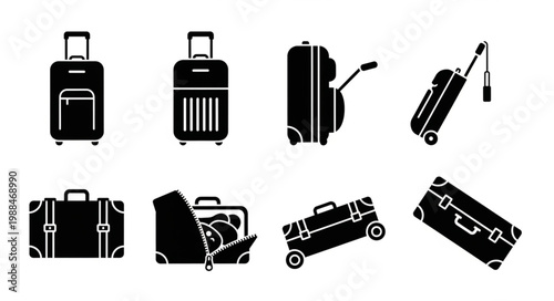 Collection of various luggage and travel bags silhouettes.