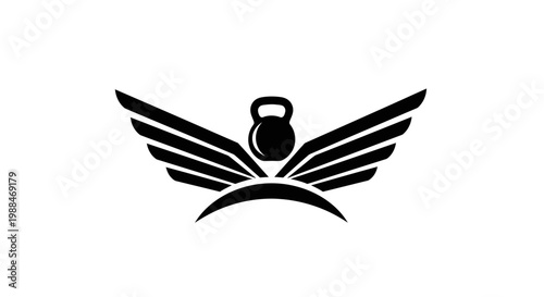 Black kettlebell with wings icon for fitness and gym branding