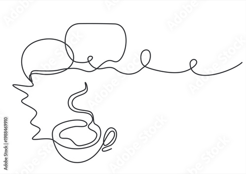 Continuous Line Drawing of Coffee Cup with Speech Bubbles	