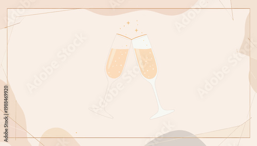 Wedding Toast Background with Champagne Glasses and Pastel Shapes