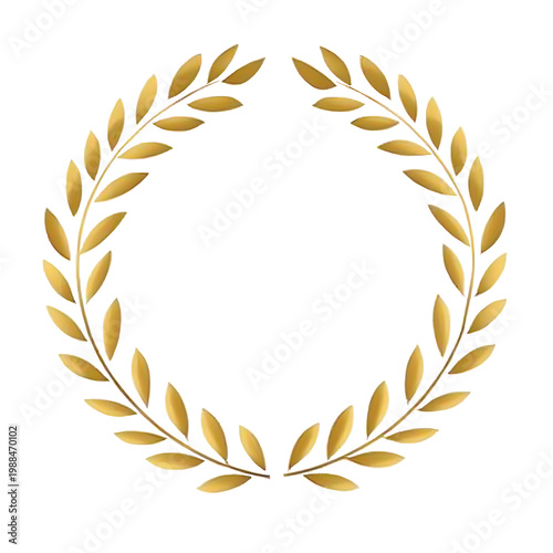 Golden laurel wreath award symbol for achievement and victory, ornate circular frame for champion. transparent png background