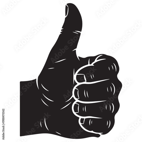 Thumbs up hand gesture silhouette vector illustration for positive feedback and social media like symbol