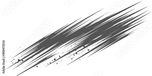 Foto Dynamic black ink streaks slashing diagonally across a white background, with splatter accents and a bold, abstract, high-energy brushstroke style vector design