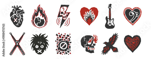 Punk Rock and Gothic Alternative Style Vector Icon Set