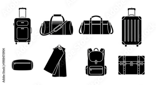 Collection of various travel bags and luggage silhouettes.