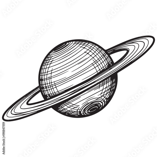 Vintage Hand Drawn Vector Illustration of Planet Saturn with Rings for Astronomy and Science Design