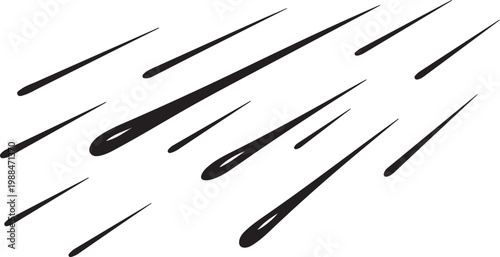 Clean black silhouette of meteor shower streaking sky